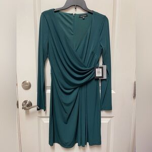 MARINA Teal Draped Long Sleeve Dress